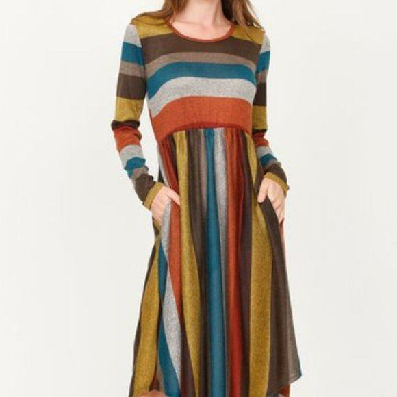 egs by eloges Dresses & Skirts - egs by eloges Burgundy & Blue Stripe Midi Dress, Size M